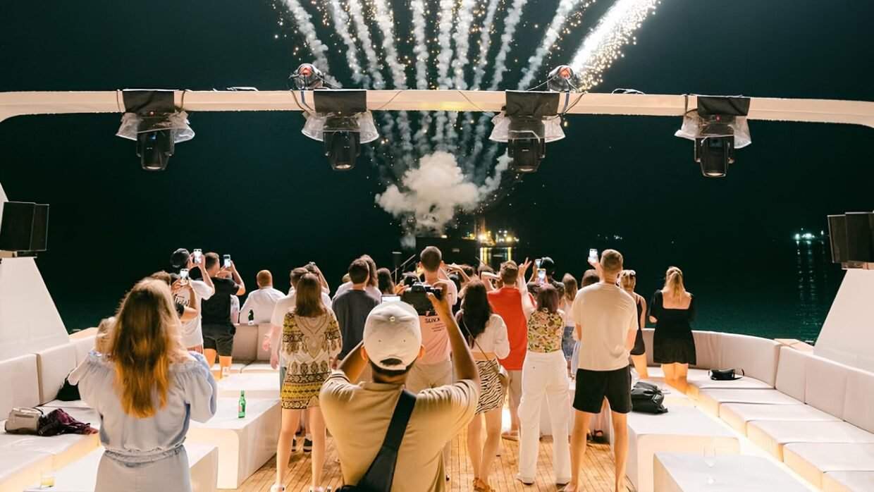 Party with fireworks on a yacht