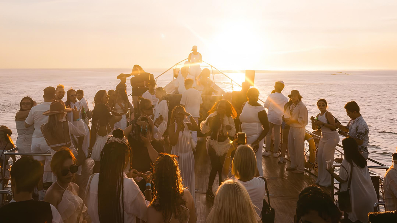 Golden hour yacht party Bali