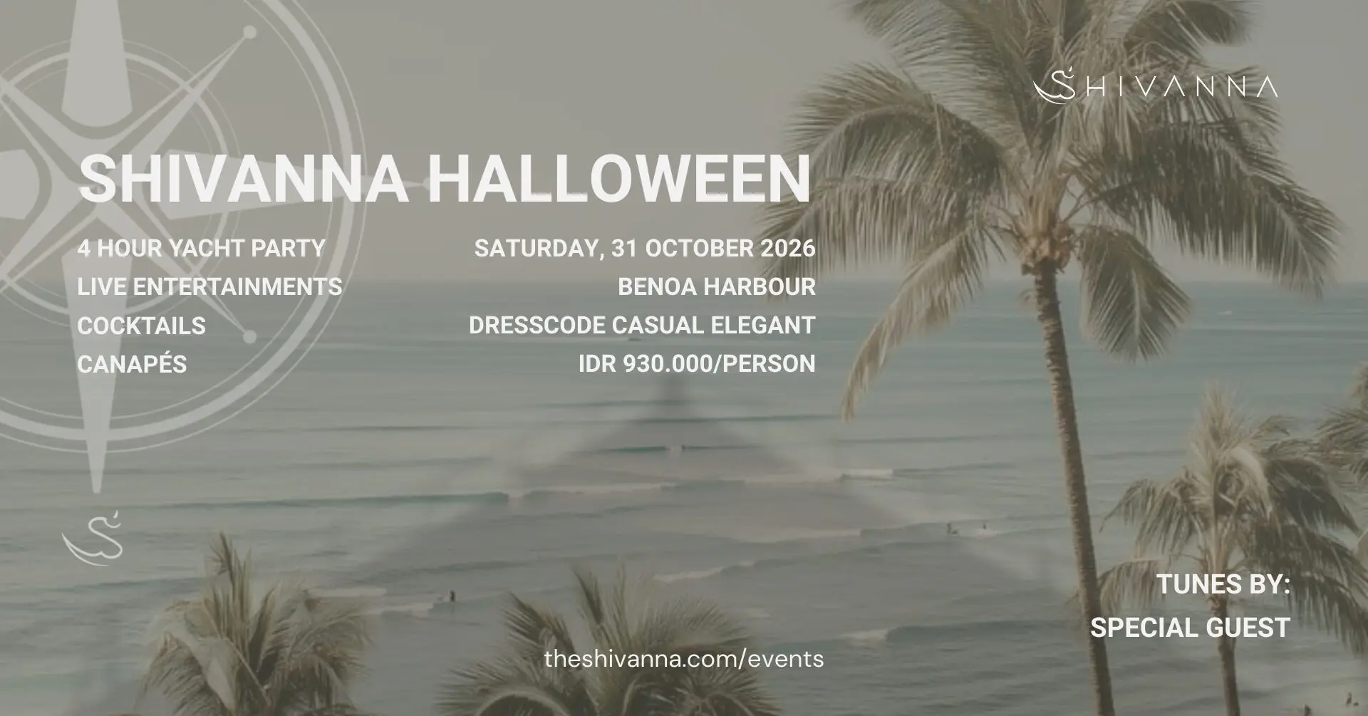 Shivanna Halloween yacht party poster — Saturday 31 October 2026, Benoa Harbour