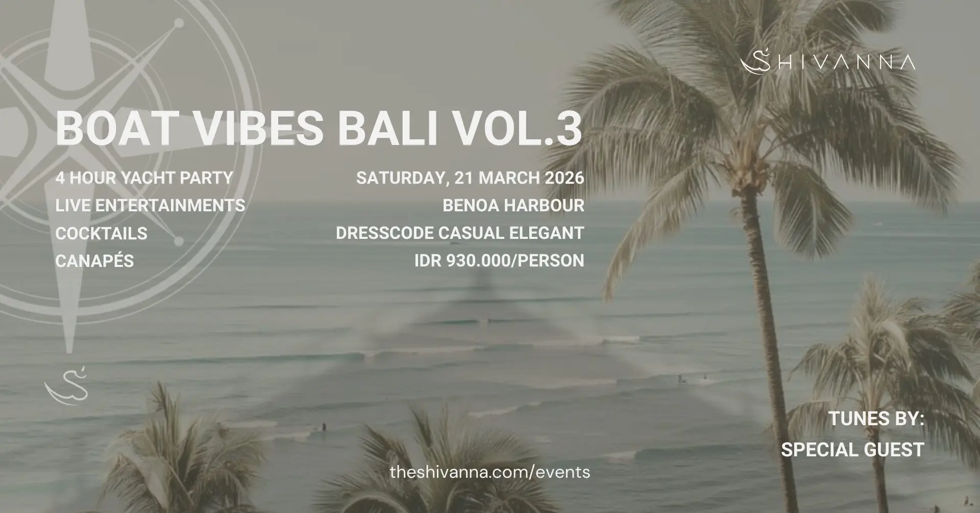 Boat Vibes Bali Vol.3 yacht party poster — Saturday 21 March 2026, Benoa Harbour