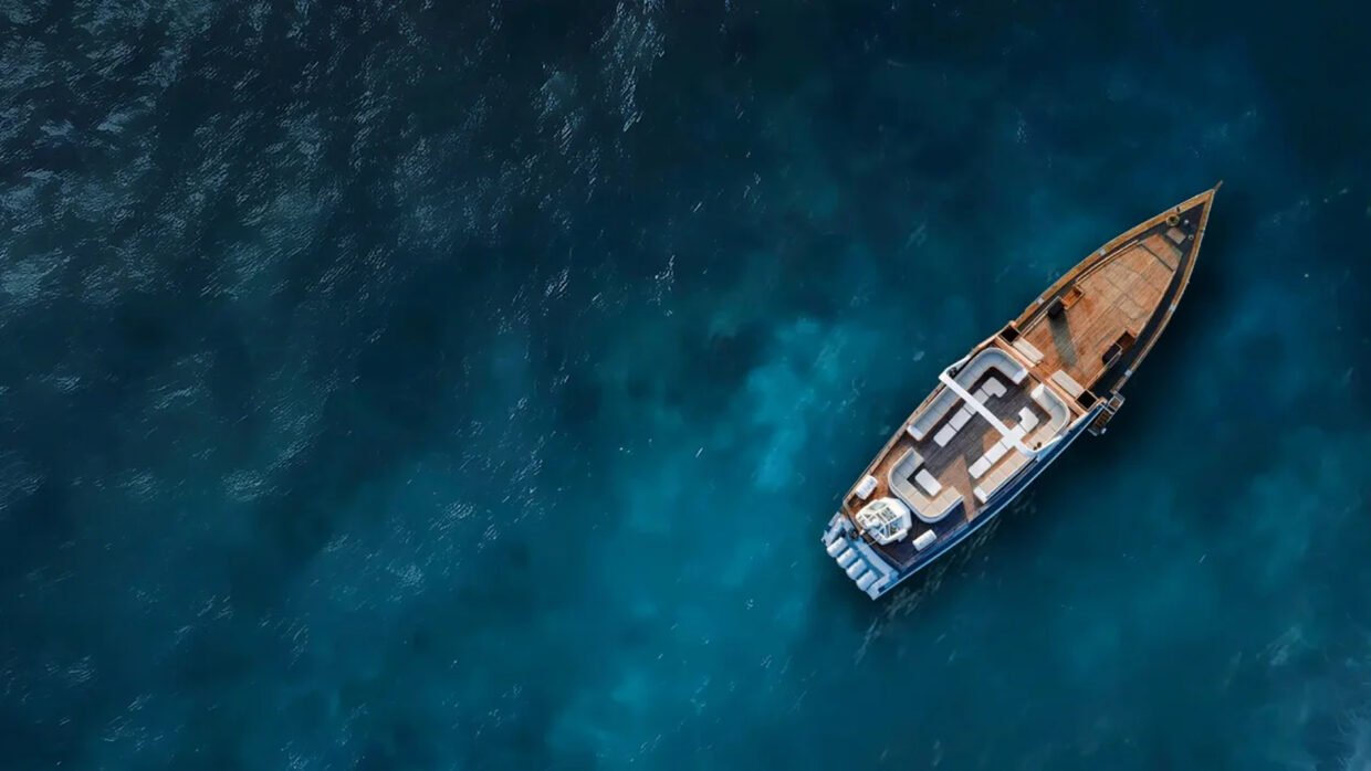 Private yacht viewed from above in Bali