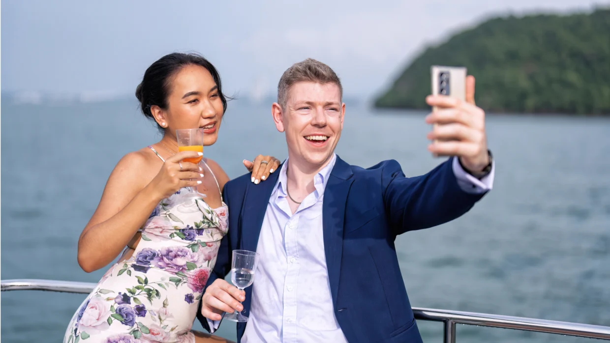 Guests dressed for a corporate yacht event