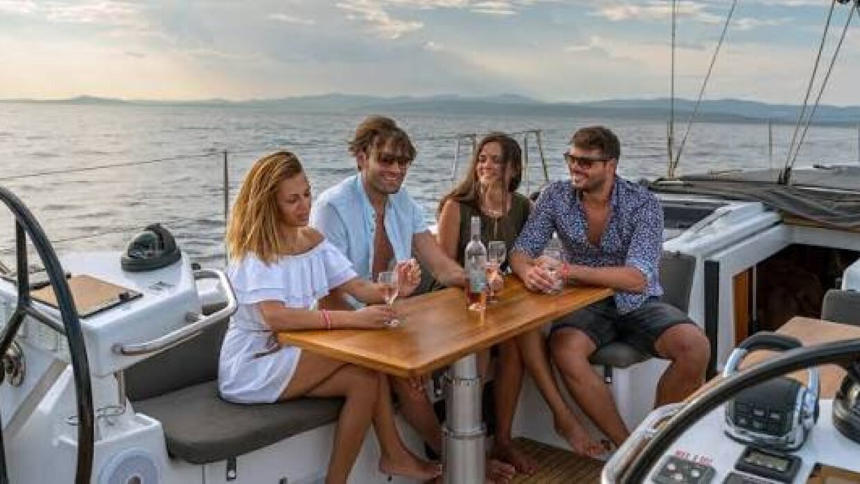 Friends enjoying a daytime yacht trip